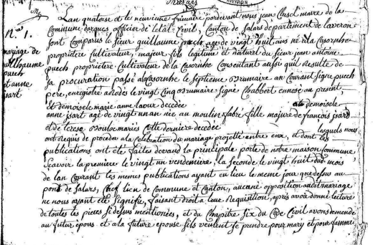 Mariage Puech Guilhaume - Izart Anne 30-11-1805.jpg